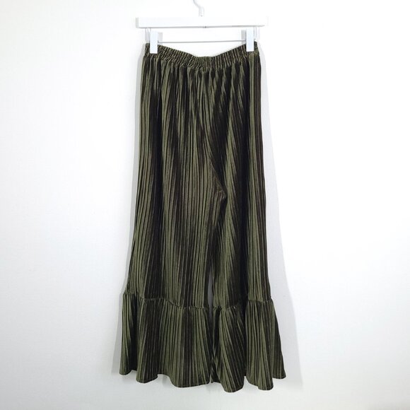 Umgee Green Pleated Velvet Wide Leg Pants - Picture 5 of 6